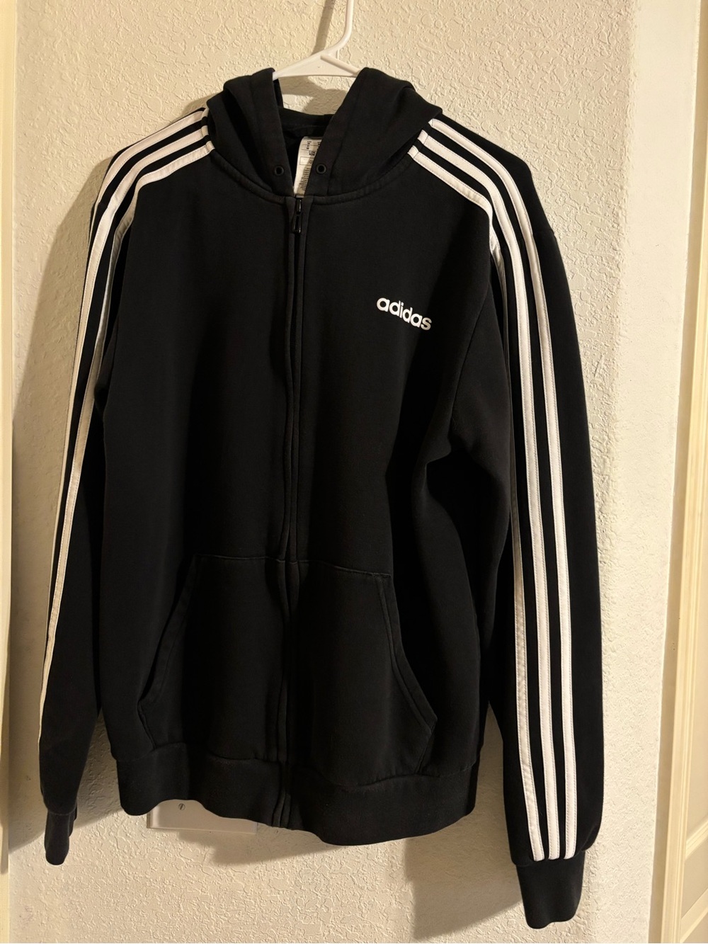 adidas Black Hooded Zip Jacket with Signature 3-Stripes